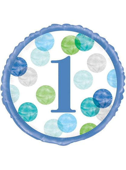 Globo de foil (46 cm) azul primer cumpleaños - Blue Dots 1st Birthday - Unique | Funidelia