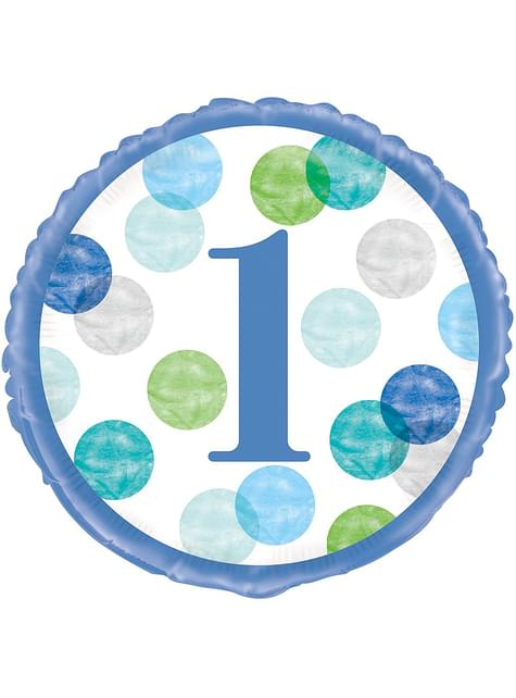 Globo de foil (46 cm) azul primer cumpleaños - Blue Dots 1st Birthday - Unique | Funidelia