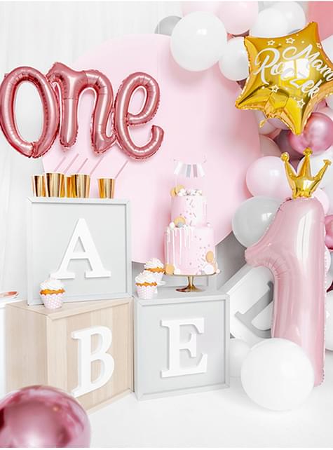 Globo de foil de primer cumpleaños rosa - Partydeco | Funidelia