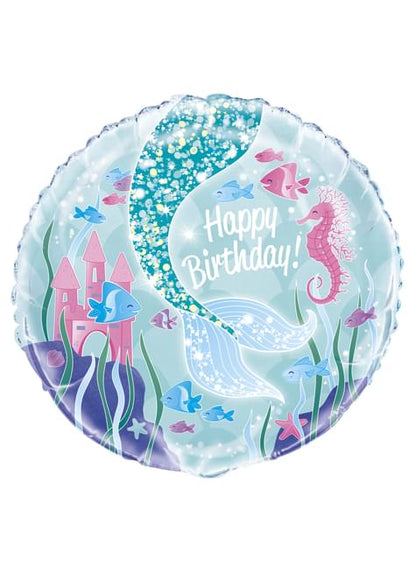Globo de foil Happy Birthday cola de sirena - Sirena bajo del mar - Unique | Funidelia