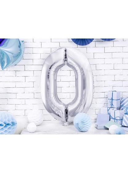 Globo foil “0“ en plateado 86 cm - Partydeco | Funidelia