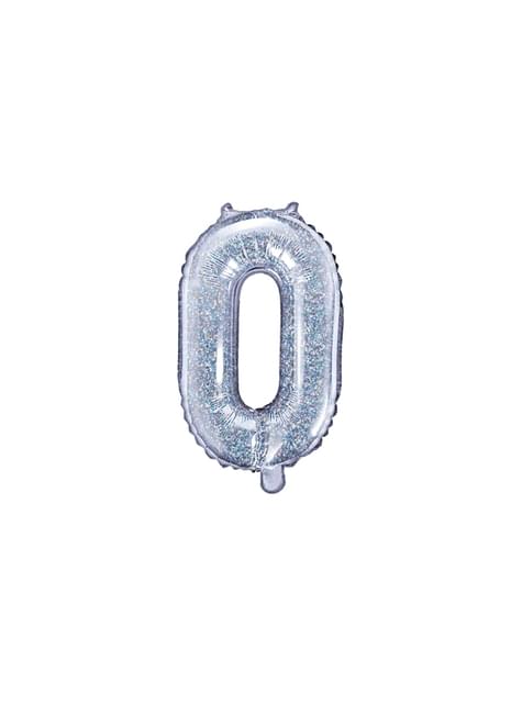Globo foil “0“ plateado con purpurina (35 cm) - Partydeco | Funidelia