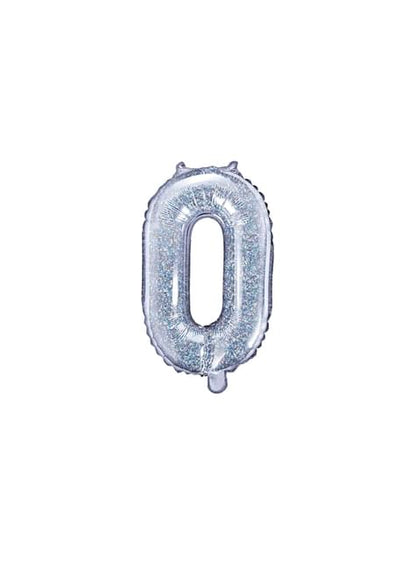 Globo foil “0“ plateado con purpurina (35 cm) - Partydeco | Funidelia