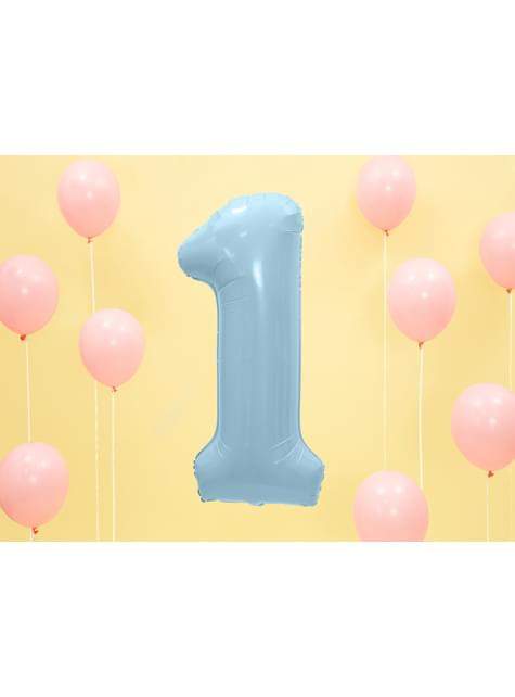 Globo foil “1“ en azul claro 86 cm - Partydeco | Funidelia