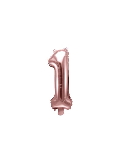 Globo foil “1“ oro rosa (35 cm) - Partydeco | Funidelia