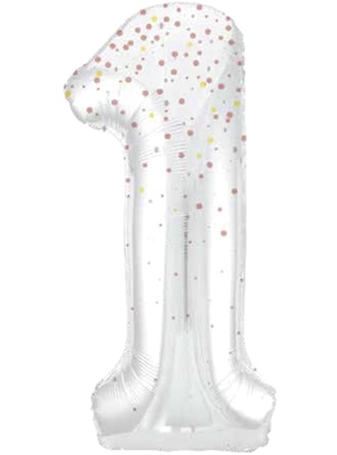 Globo foil “1“ plateado con detalles rosas (86cm)