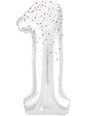 Globo foil “1“ plateado con detalles rosas (86cm)