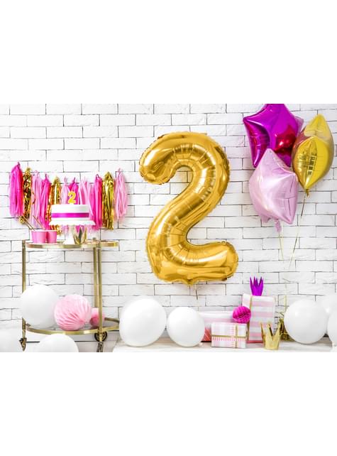 Globo foil “2“ en dorado 86 cm - Partydeco | Funidelia