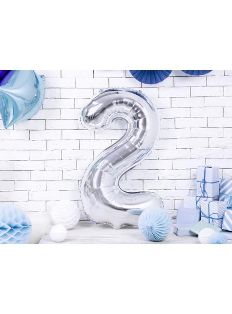 Globo foil “2“ en plateado 86 cm - Partydeco | Funidelia
