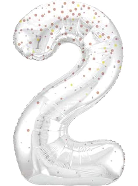 Globo foil “2“ plateado con detalles rosas (86cm)