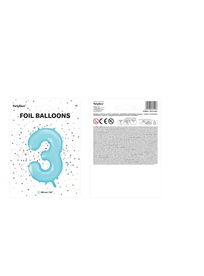 Globo foil “3“ en azul claro 86 cm - Partydeco | Funidelia