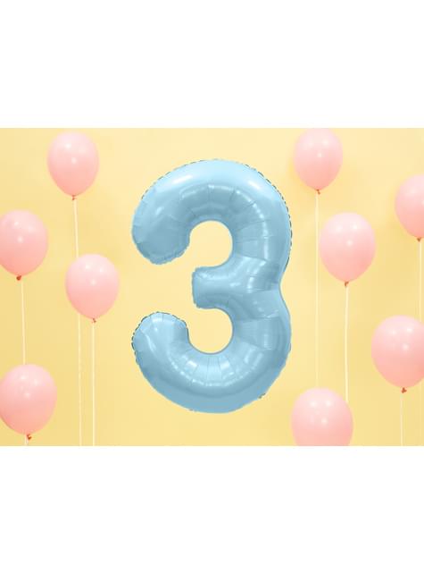 Globo foil “3“ en azul claro 86 cm - Partydeco | Funidelia