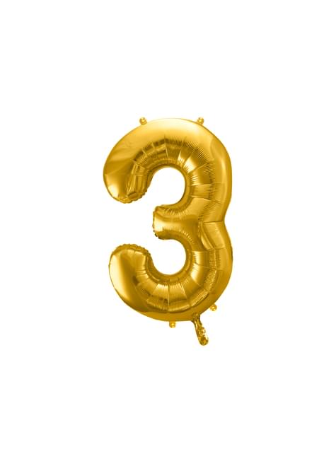 Globo foil “3“ en dorado 86 cm - Partydeco | Funidelia