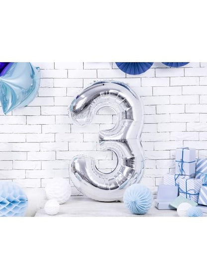 Globo foil “3“ en plateado 86 cm - Partydeco | Funidelia