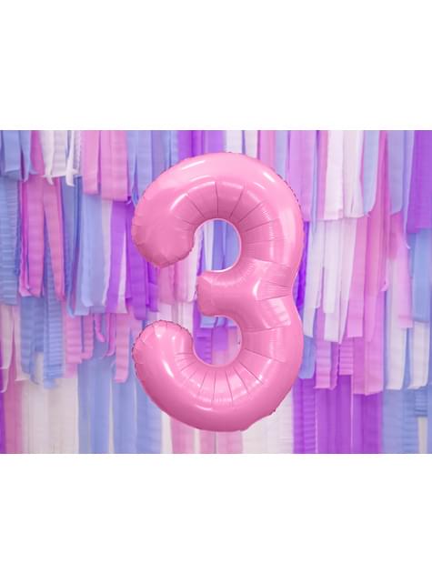 Globo foil “3“ en rosa 86 cm - Partydeco | Funidelia
