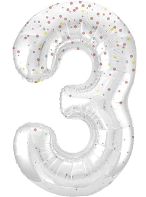 Globo foil “3“ plateado con detalles rosas (86cm)