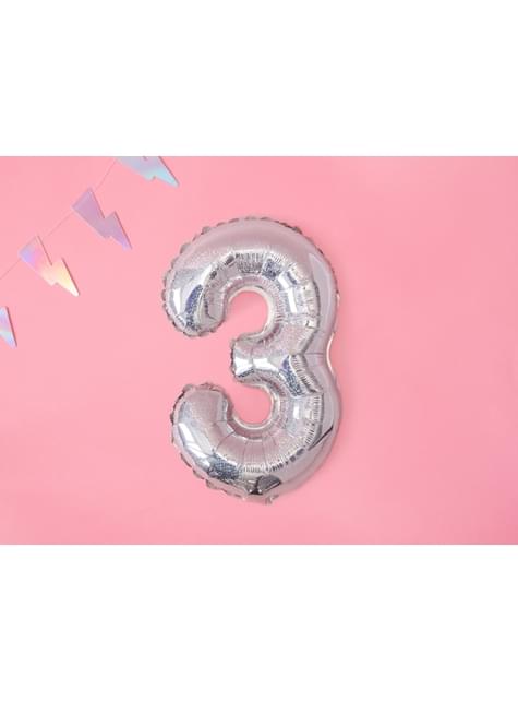 Globo foil “3“ plateado con purpurina (35 cm) - Partydeco | Funidelia