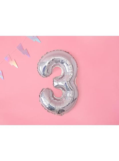 Globo foil “3“ plateado con purpurina (35 cm) - Partydeco | Funidelia