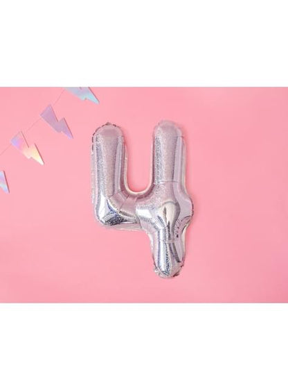 Globo foil “4“ plateado con purpurina (35 cm) - Partydeco | Funidelia