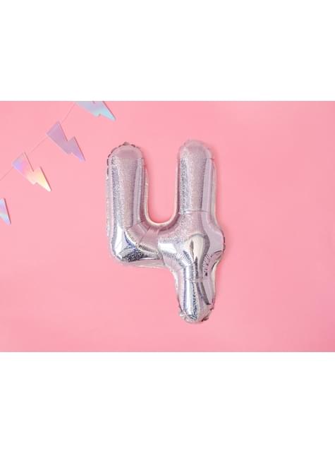 Globo foil “4“ plateado con purpurina (35 cm) - Partydeco | Funidelia