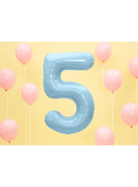 Globo foil “5“ en azul claro 86 cm - Partydeco | Funidelia