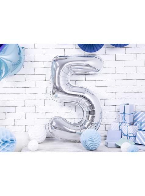 Globo foil “5“ en plateado 86 cm - Partydeco | Funidelia