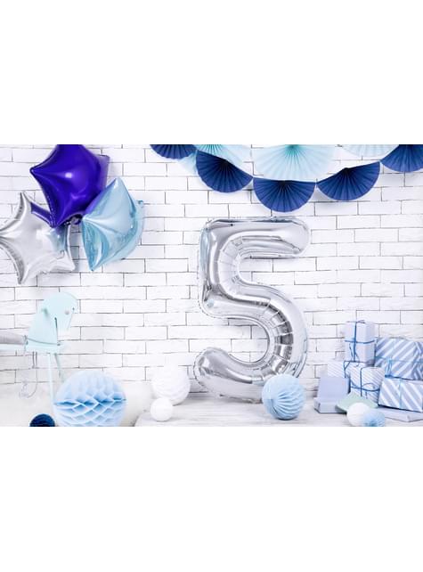 Globo foil “5“ en plateado 86 cm - Partydeco | Funidelia