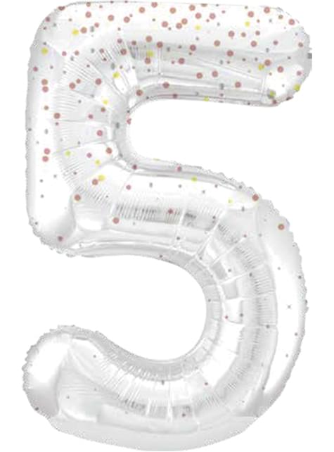 Globo foil “5“ plateado con detalles rosas (86cm)