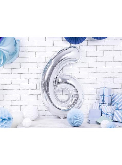 Globo foil “6“ en plateado 86 cm - Partydeco | Funidelia
