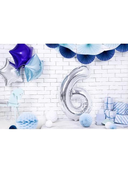 Globo foil “6“ en plateado 86 cm - Partydeco | Funidelia