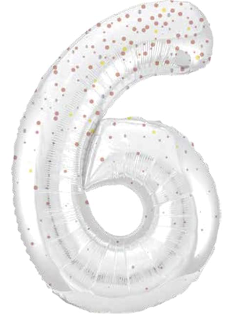 Globo foil “6“ plateado con detalles rosas (86cm)