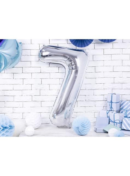 Globo foil “7“ en plateado 86 cm - Partydeco | Funidelia
