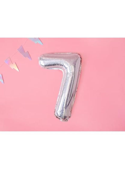 Globo foil “7“ plateado con purpurina (35 cm) - Partydeco | Funidelia