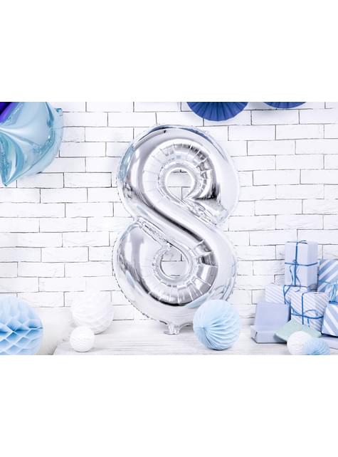 Globo foil “8“ en plateado 86 cm - Partydeco | Funidelia