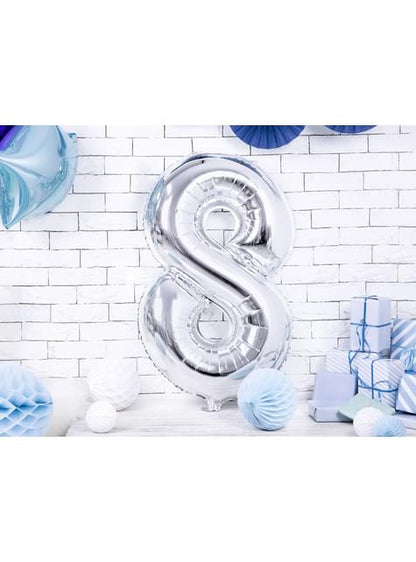 Globo foil “8“ en plateado 86 cm - Partydeco | Funidelia