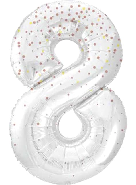 Globo foil “8“ plateado con detalles rosas (86cm)
