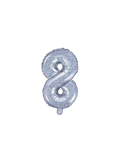 Globo foil “8“ plateado con purpurina (35 cm) - Partydeco | Funidelia
