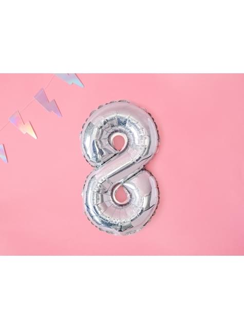 Globo foil “8“ plateado con purpurina (35 cm) - Partydeco | Funidelia