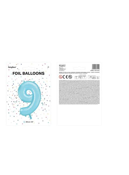Globo foil “9“ en azul claro 86 cm - Partydeco | Funidelia