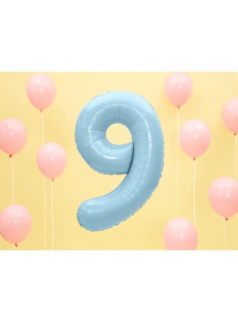 Globo foil “9“ en azul claro 86 cm - Partydeco | Funidelia