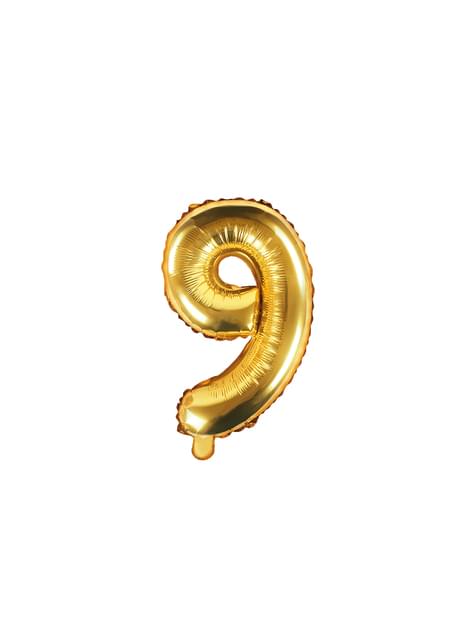 Globo foil “9“ en dorado 35 cm - Partydeco | Funidelia