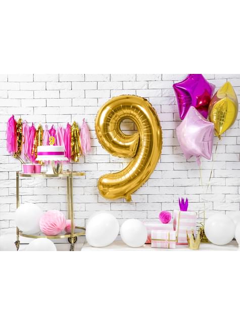 Globo foil “9“ en dorado 86 cm - Partydeco | Funidelia