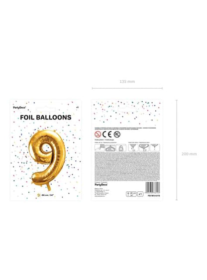 Globo foil “9“ en dorado 86 cm - Partydeco | Funidelia