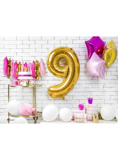 Globo foil “9“ en dorado 86 cm - Partydeco | Funidelia