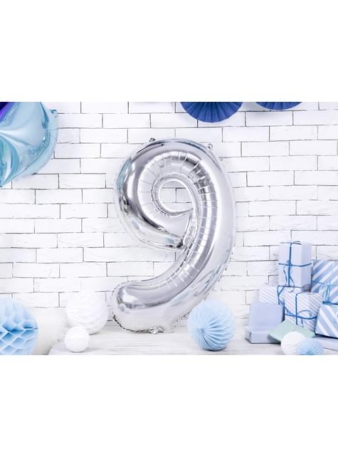 Globo foil “9“ en plateado 86 cm - Partydeco | Funidelia
