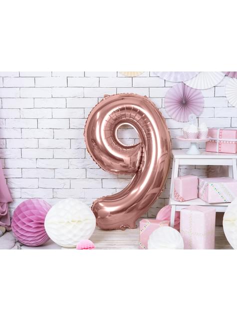 Globo foil “9“ oro rosa (86 cm) - Partydeco | Funidelia