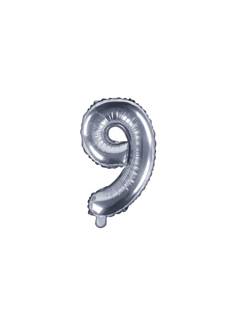 Globo foil “9“ plateado (35 cm)
