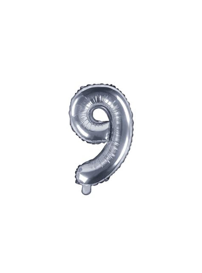 Globo foil “9“ plateado (35 cm)