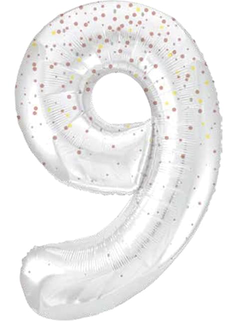 Globo foil “9“ plateado con detalles rosas (86cm)