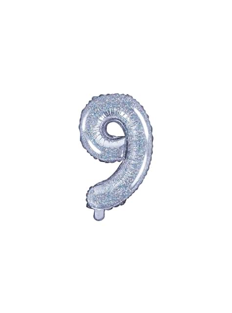 Globo foil “9“ plateado con purpurina (35 cm) - Partydeco | Funidelia